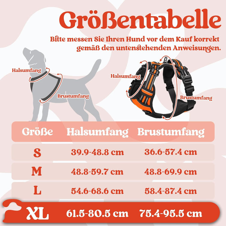 rabbitgoo Hundegeschirr Grosse Hunde, Verstellbare Geschirr Hund ohne Zug & Würgen, Anti Zug Hundege