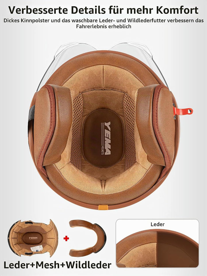 YEMA HELMET Jethelm DW-631 Moped Scooter ECE 3/4 Halbhelm für Herren Damen Kühles Grau L, Kühles Gra