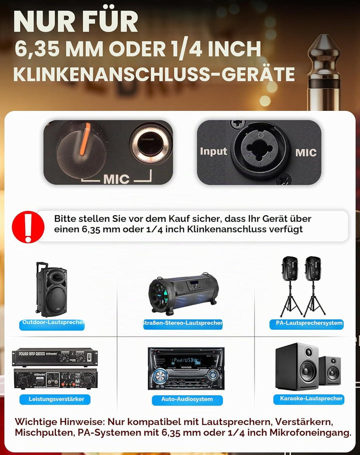 Bietrun Kabelloses Mikrofon, wiederaufladbar, UHF-Metall, doppeltes schnurloses, dynamisches unidire