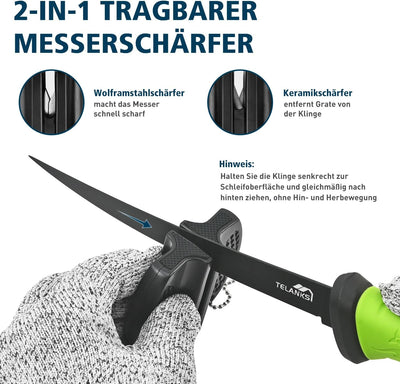 TELANKS Filetiermesser Fisch Scharfe 7" Edelstahlklinge, Profi Filetiermesser von Fisch und Fleisch