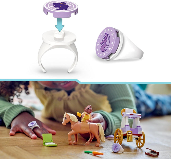 LEGO Disney Princess Belles Pferdekutsche, Prinzessinnen-Set mit Pferde-Spielzeug und Puppe, Kutsche