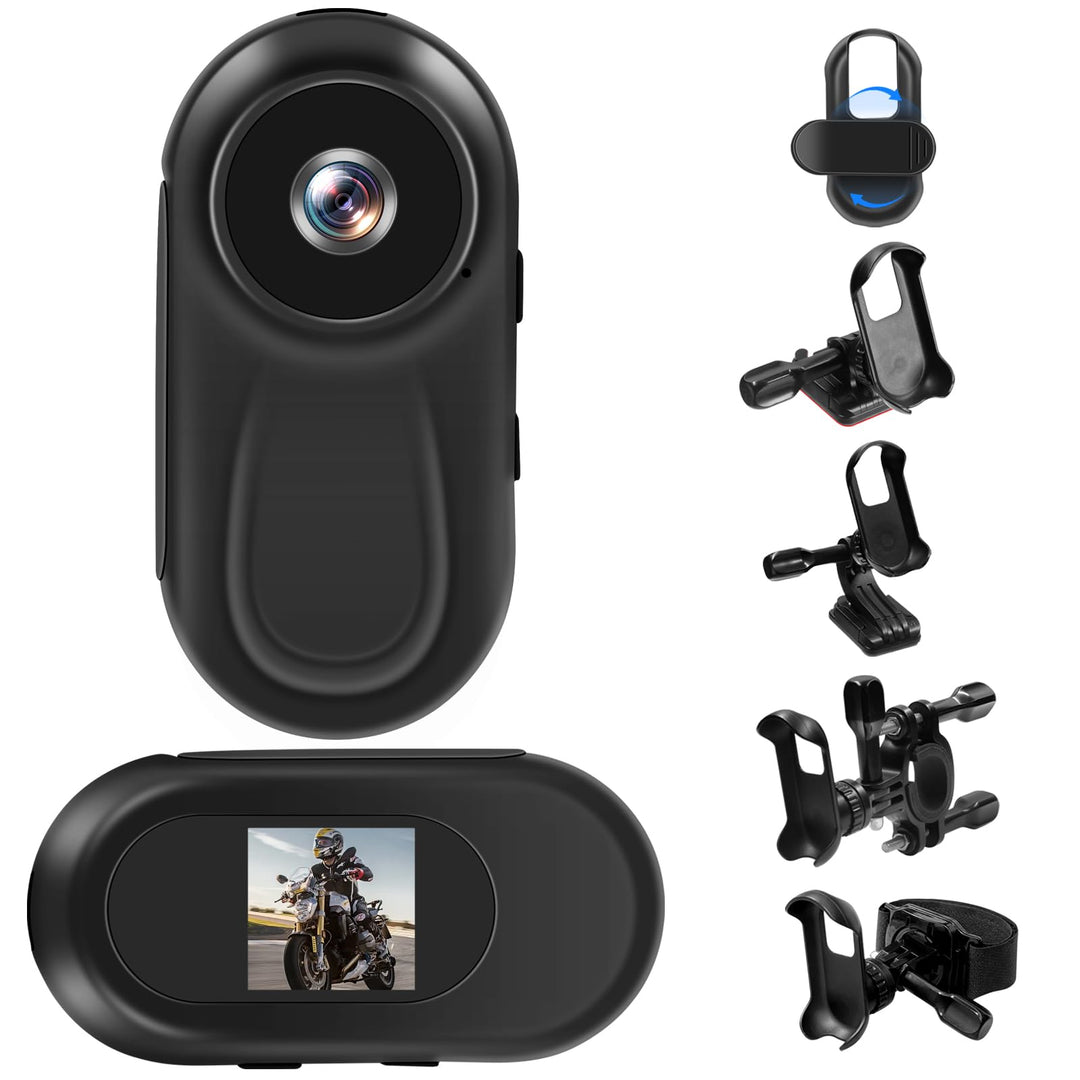 Mini Action Cam, 360°Tragbare Sportkamera mit 0,85-Zoll-Display, HD 1080P Bodycam Körperkamera Helm