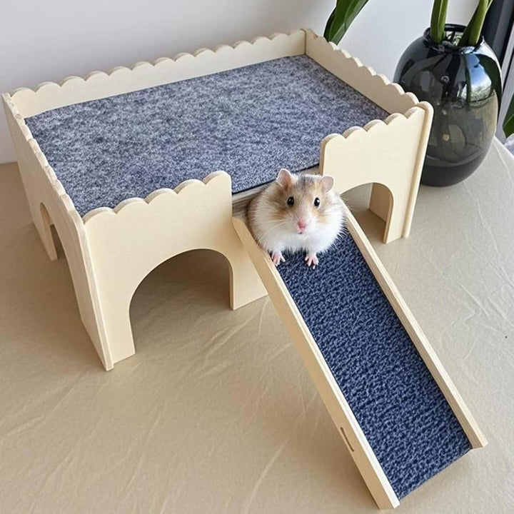 Mehrstöckiges Meerschweinchen Versteck, Holz Meerschweinchen Bett mit Treppe und Matten, Hamster Hau