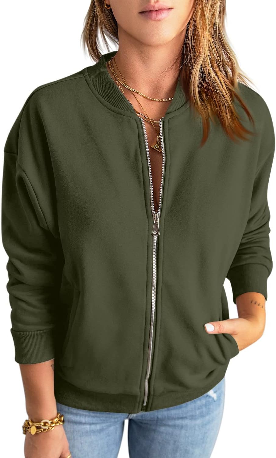 GeGekoko Zip Sweatshirt Damen übergrosse Jacket Sweatshirt Einfarbige Loose Langarm Tops Oberteile m