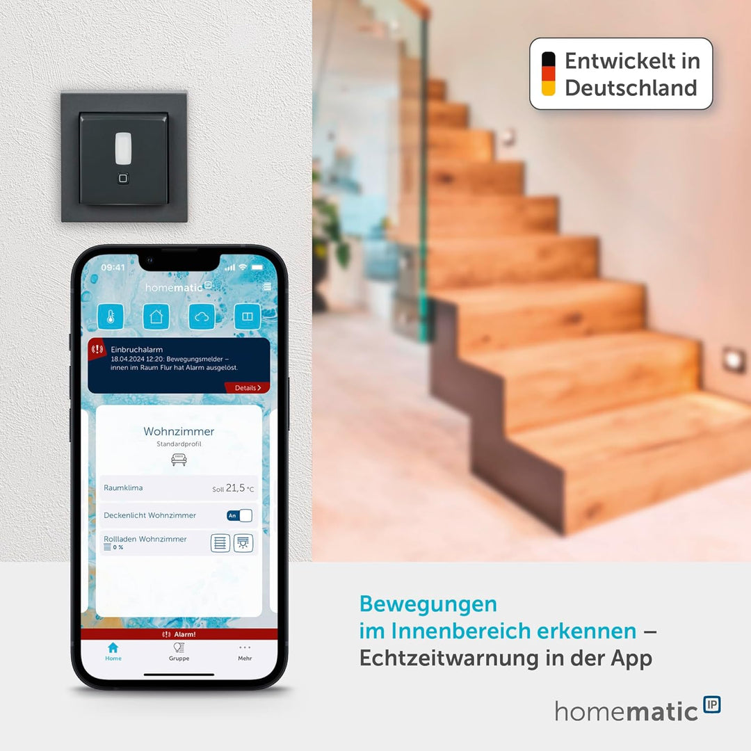 Homematic IP Smart Home Bewegungsmelder im 55er-Rahmen – innen, anthrazit, Zubehör für Smart Home mi
