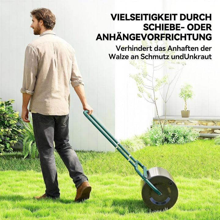 Outsunny Rasenwalze Gartenwalze befüllbar mit Wasser oder Sand, 50cm Breite Handwalze mit U-Griff, 3