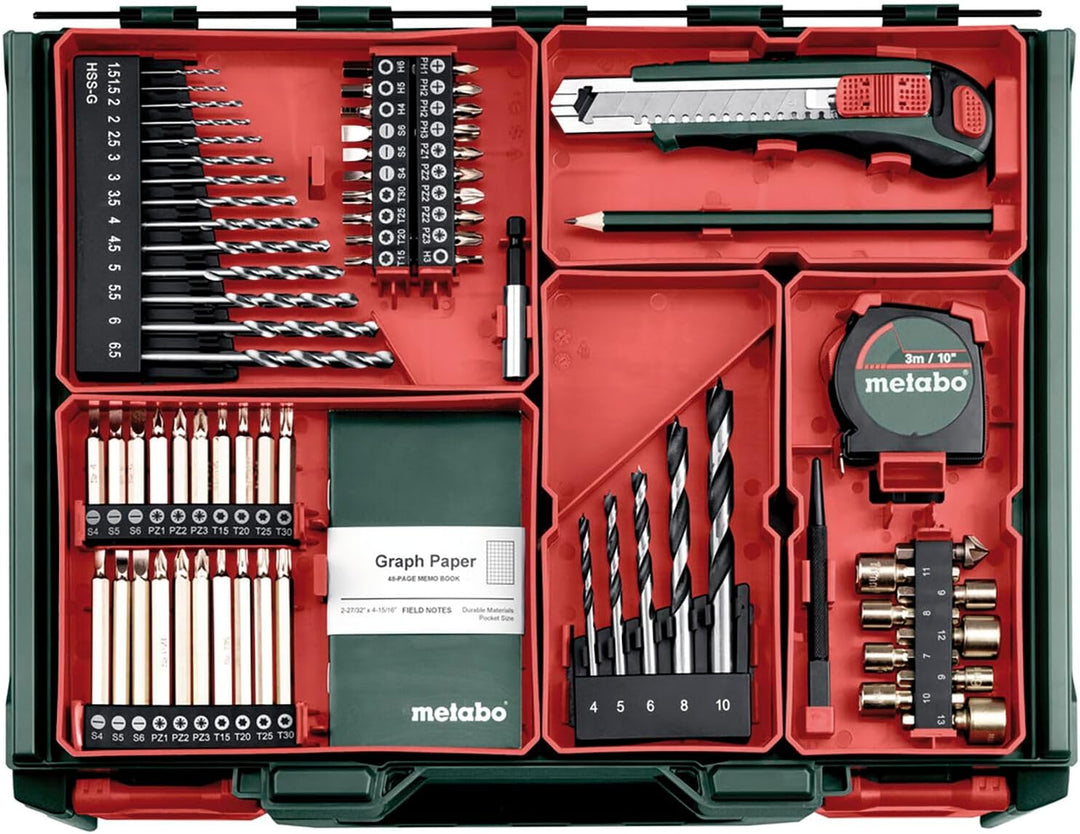 metabo Akku-Bohrschrauber BS 18 Quick Set - 18 V, 74-tlg. Mobile Werkstatt - Schnellwechsel-System,