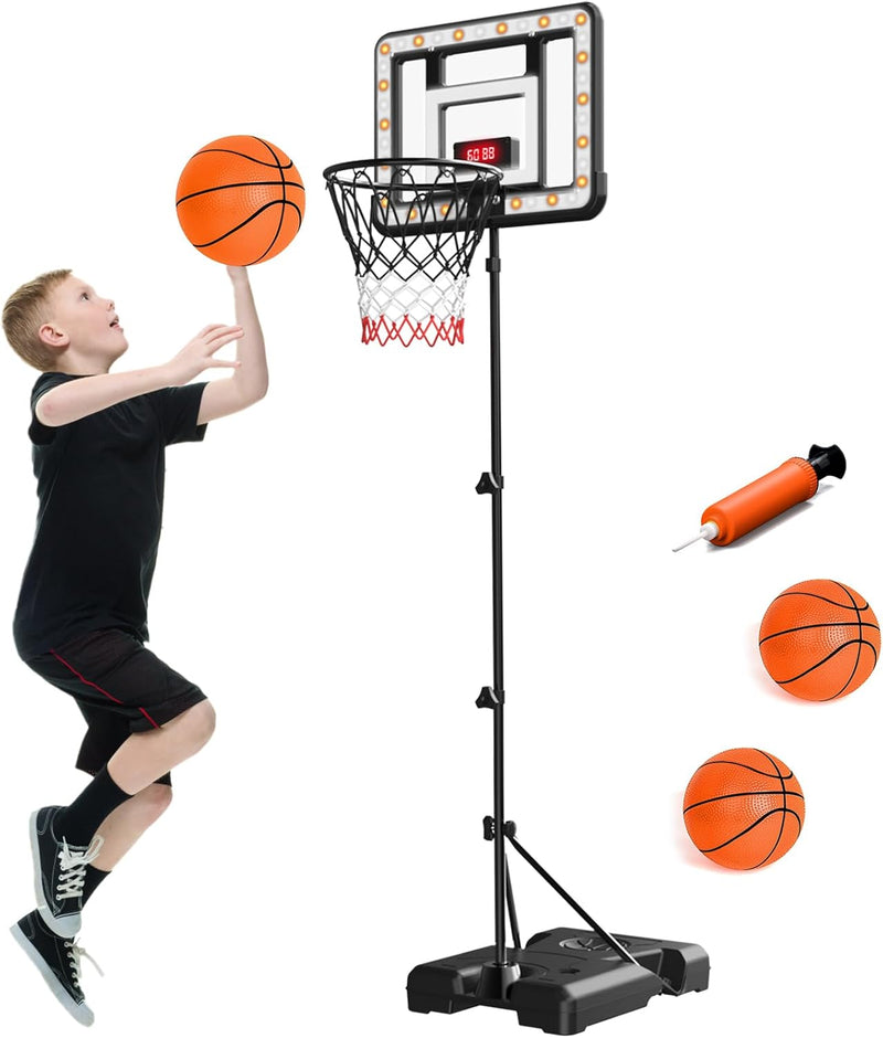 fisca Basketballkorb Kinder mit elektronischer Anzeigetafel, einstellbare Höhe 3,65ft-5,9ft Basketba