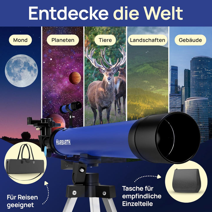 HARBARTH Teleskop Linsenteleskop + Okulare - Ideal für Erwachsene & Junge Astronomen - Fernrohr, Tel