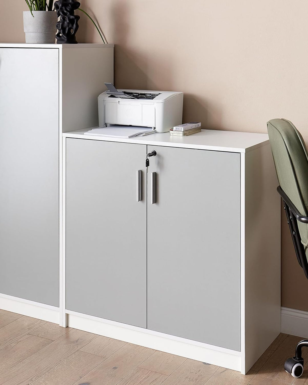 Büroschrank grau / weiss 80 x 80 x 40 cm abschliessbar für Wohnzimmer Büro Zehna