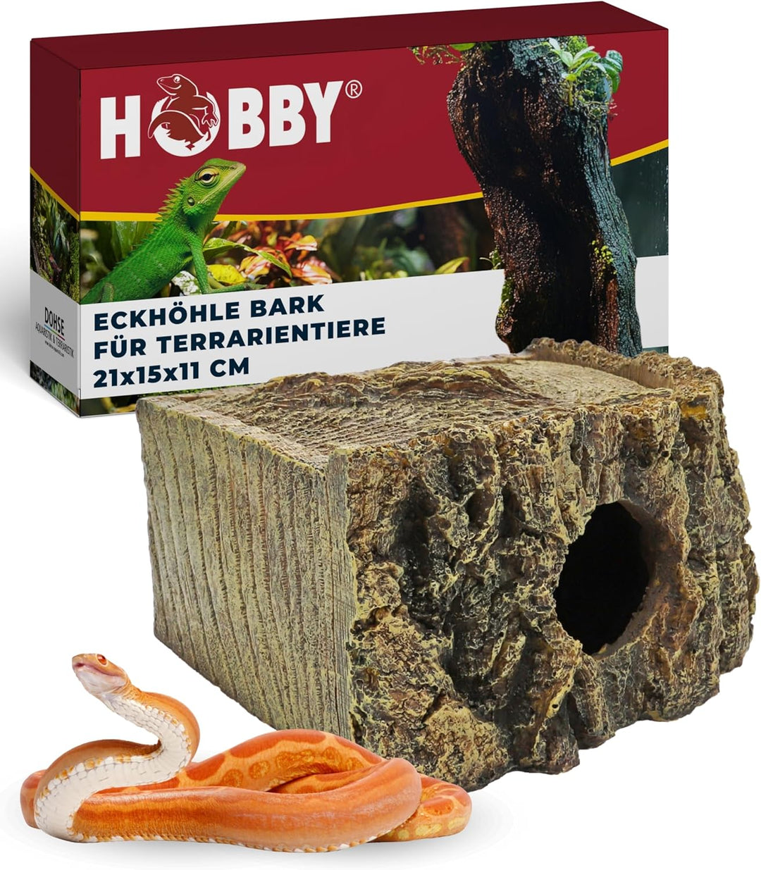 Hobby Eckhöhle Bark Höhle für Reptilien und Amphibien, 21 x 18 x 11 cm