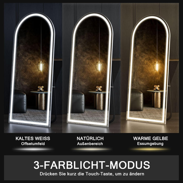 CASSILANDO 160x50 gewölbter Ganzkörperspiegel, LED Spiegel Ganzkörperspiegel mit Licht, Beleuchteter
