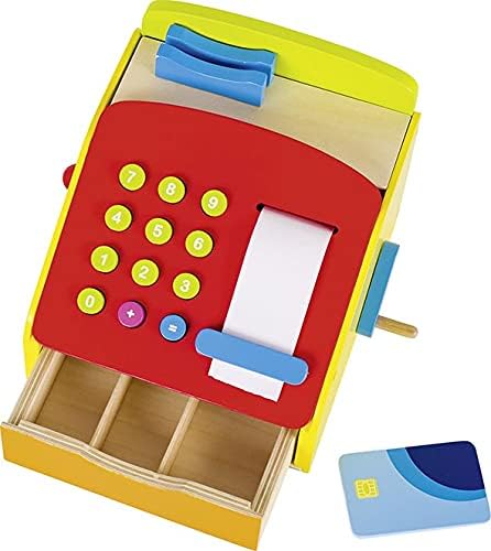 Goki 51733 Kaufmannsladenkasse mit Kurbel und Klingel aus Holz
