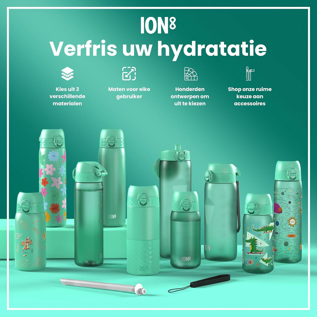 Ion8 Isolierte Edelstahl-Trinkflasche, 320 ml, Auslaufsicher, Einhandöffnung, Sichere Verriegelung,