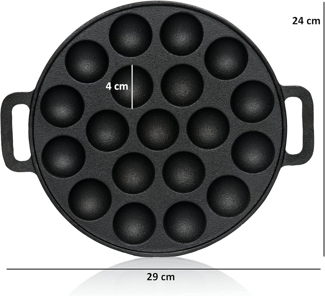 BBQ-Toro Gusseisen Poffertjes Pfanne | Förtchenpfanne für 19 Förtchen | Ø 24 x (H) 1,7 cm | preseaso