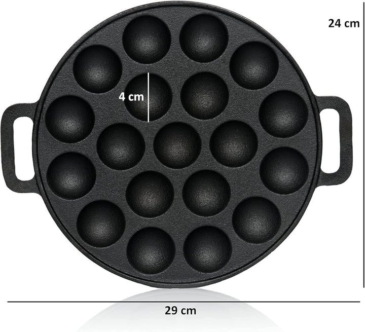 BBQ-Toro Gusseisen Poffertjes Pfanne | Förtchenpfanne für 19 Förtchen | Ø 24 x (H) 1,7 cm | preseaso
