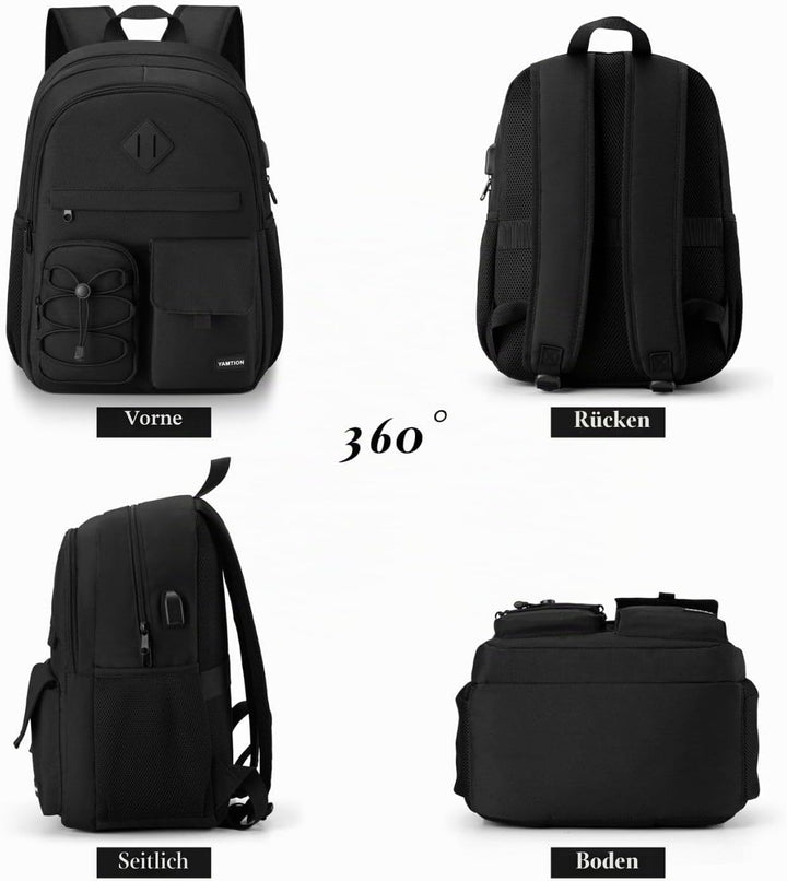 YAMTION Rucksack Laptop für Herren Damen,Schulrucksack Frauen mit USB&amp;Laptopfach Schultasche Jungen