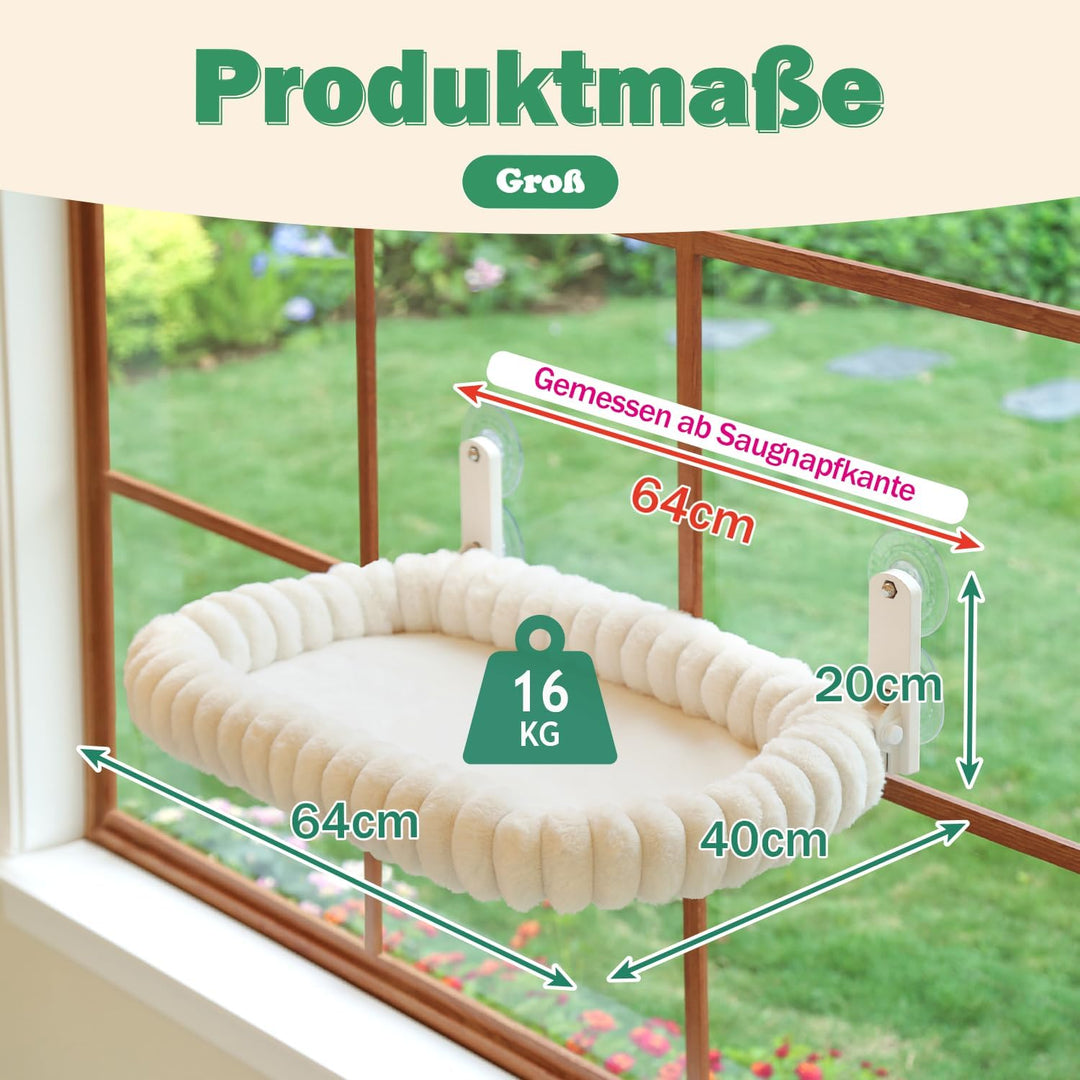 Zakkart SnugCloud Faltbare Katzenfensterstange – schnurlos, ultraweich, maschinenwaschbar, Bett mit