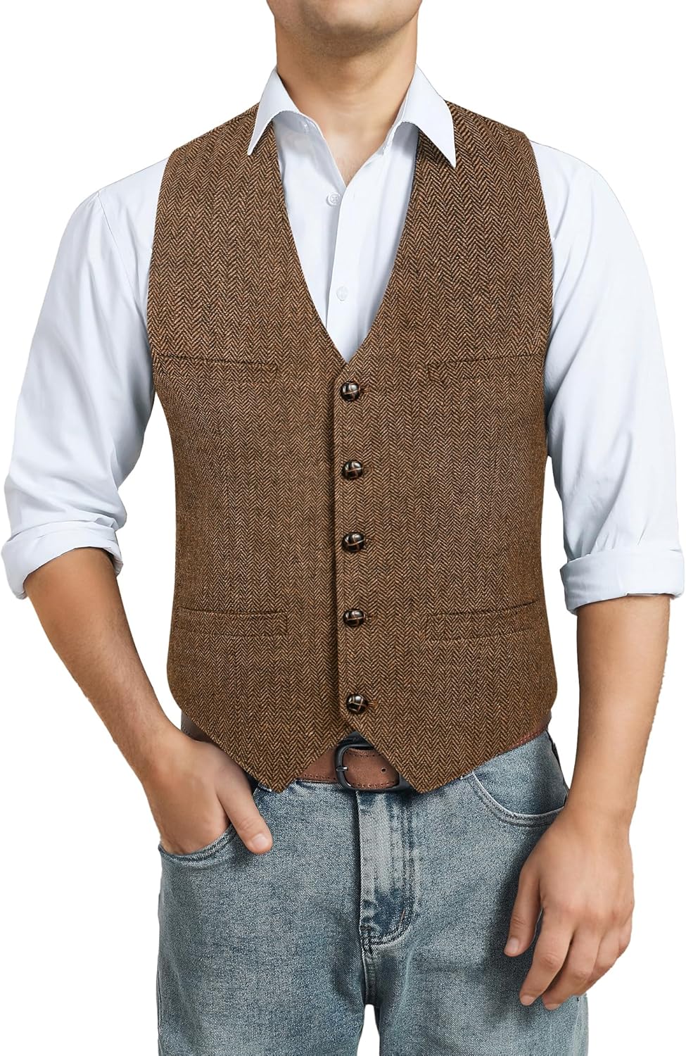Herren Anzugweste Herringbone Weste Hochzeit Herrenweste Formale Tweed Wollweste Classic Basic Weste