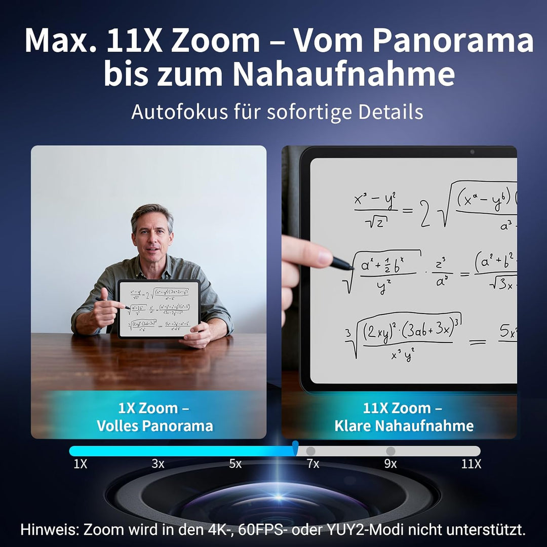EMEET C60E Dual-Kamera-4K-Webcam für Streaming, Weitwinkel- und Teleobjektiv, bis zu 11-facher Hybri