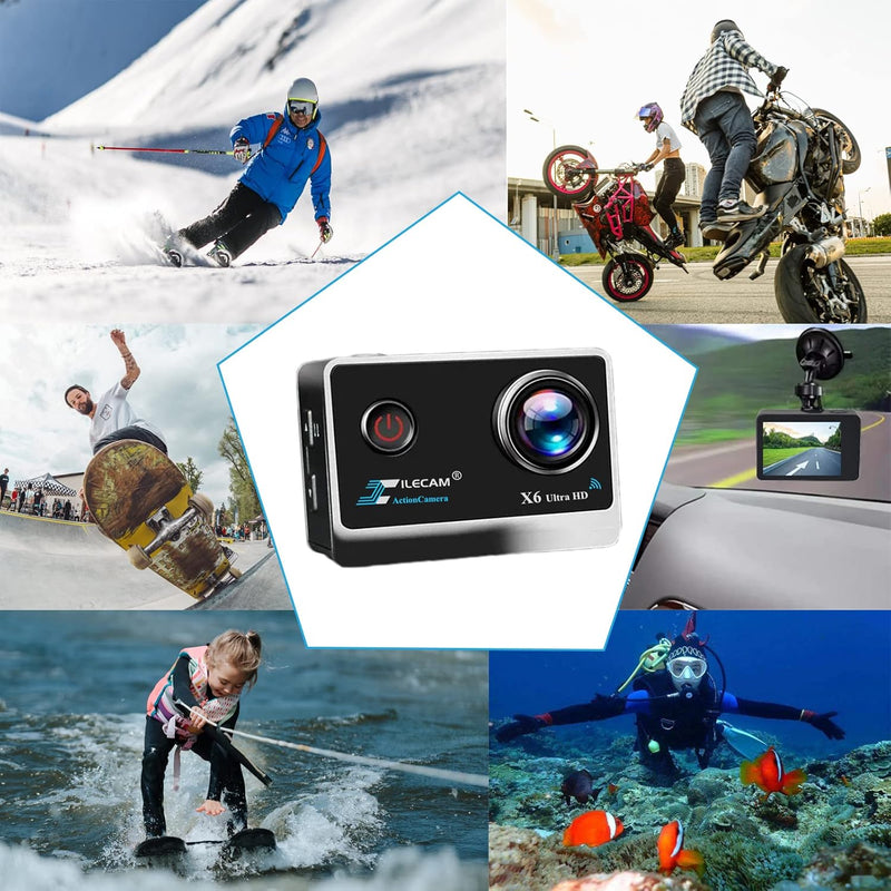 Xilecam 4K Action Cam 20Mp WiFi Unterwasserkamera 2,4G Fernbedienung 4X Zoom Action Kamera 40m (131F