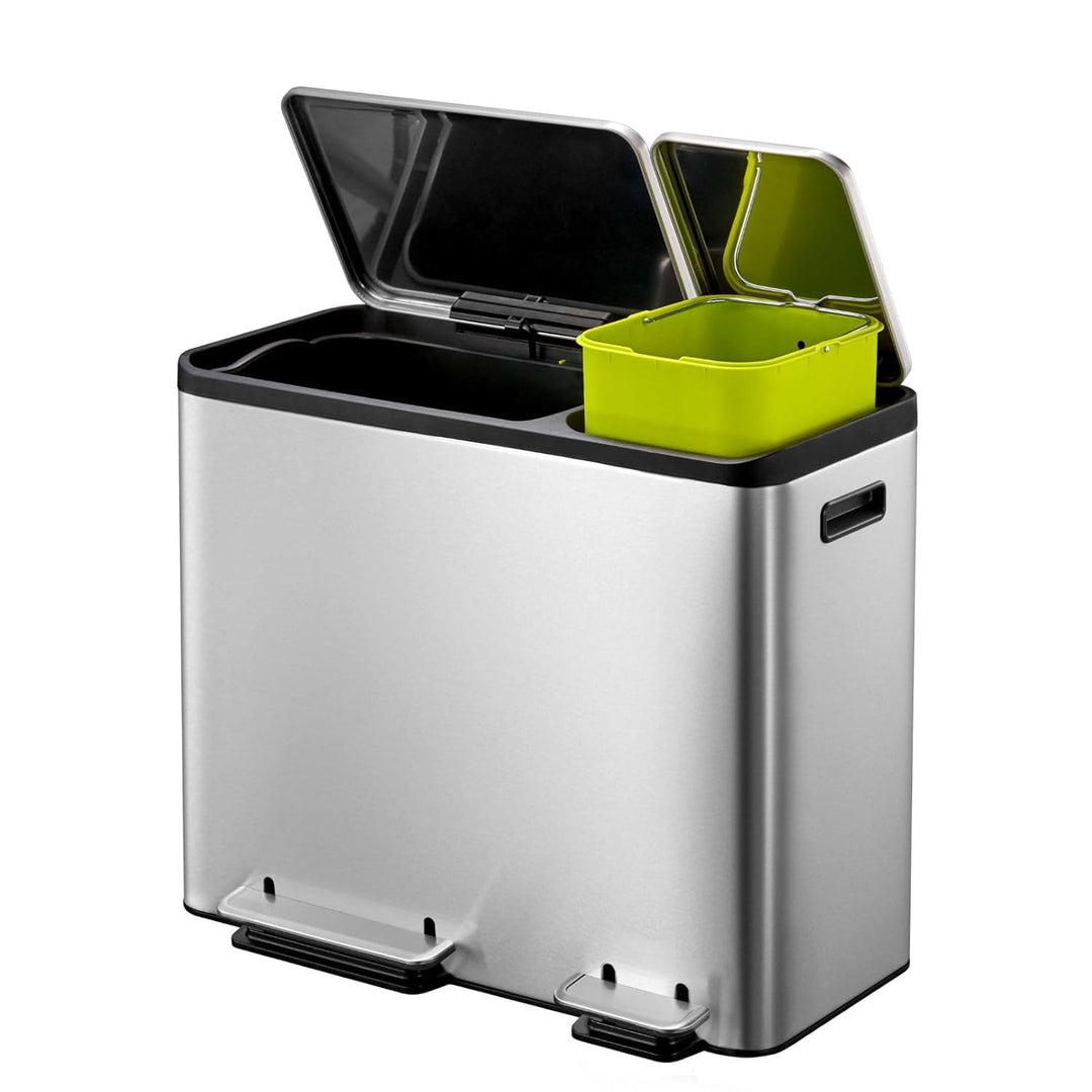 EKO Ecocasa Tretmülleimer Mülltrennsystem 30L + 15L (32,1 x 60,5 x 49,2 cm, Dämpfer-System, Fingerab