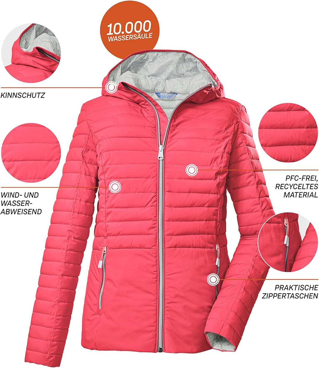 Killtec Damen Kos 117 Wmn Qltd Jckt Steppjacke mit Kapuze/Jacke in Daunenoptik 36 coral pink, 36 cor