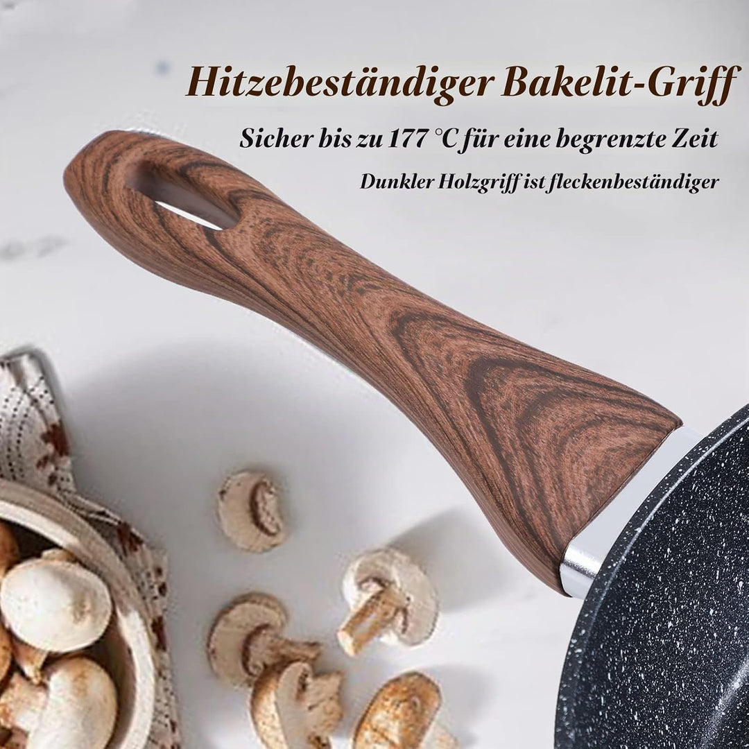 Induktions Töpfe Set 15-teilig, Kochtopf Set mit Glasdeckeln, Granit Töpfe und Pfannen Set Schwarz,