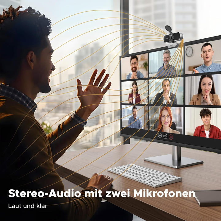 UGREEN Webcam 2K, USB A Webcam mit Mikrofo, Kamera PC, Fixfokus, 80°Sichtfeld, Kamera mit Privacy Co