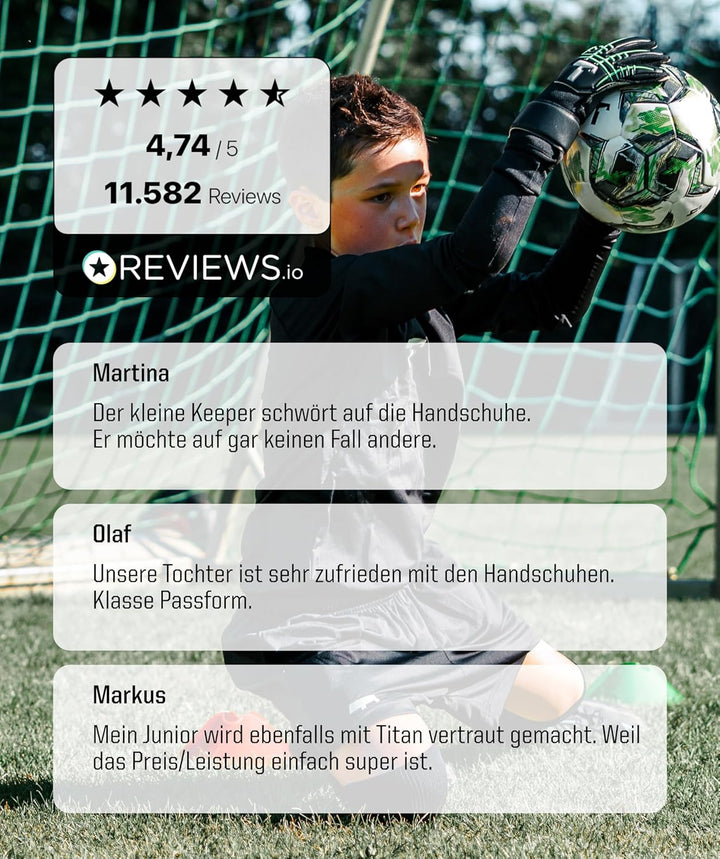 T1TAN Kinder Torwarthandschuhe mit Fingerschutz - Fussballhandschuhe für Kinder - Die Profis der Zuk