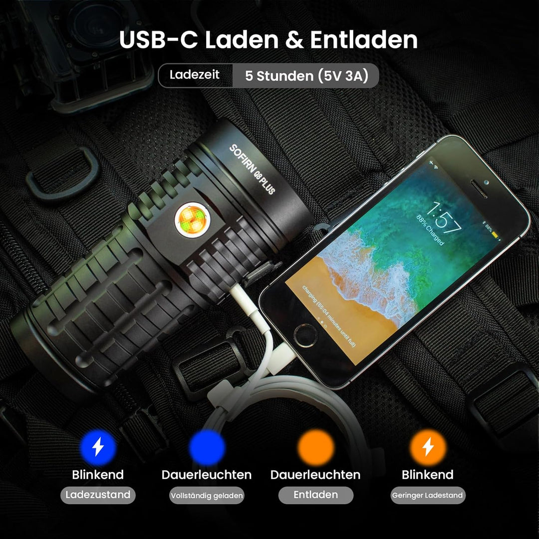 Sofirn Q8 Plus Led Taschenlampe, Superhell Tashcnelampe 16000 Lumen Leistungsstarke Taschenlampe mit