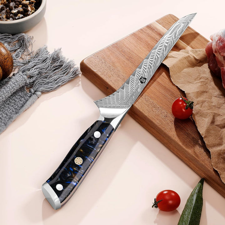 WILDMOK Ausbeinmesser, japanisches Damaskus Kochmesser, Profi Ausbeinfiletmesser, 17.8 cm Profession