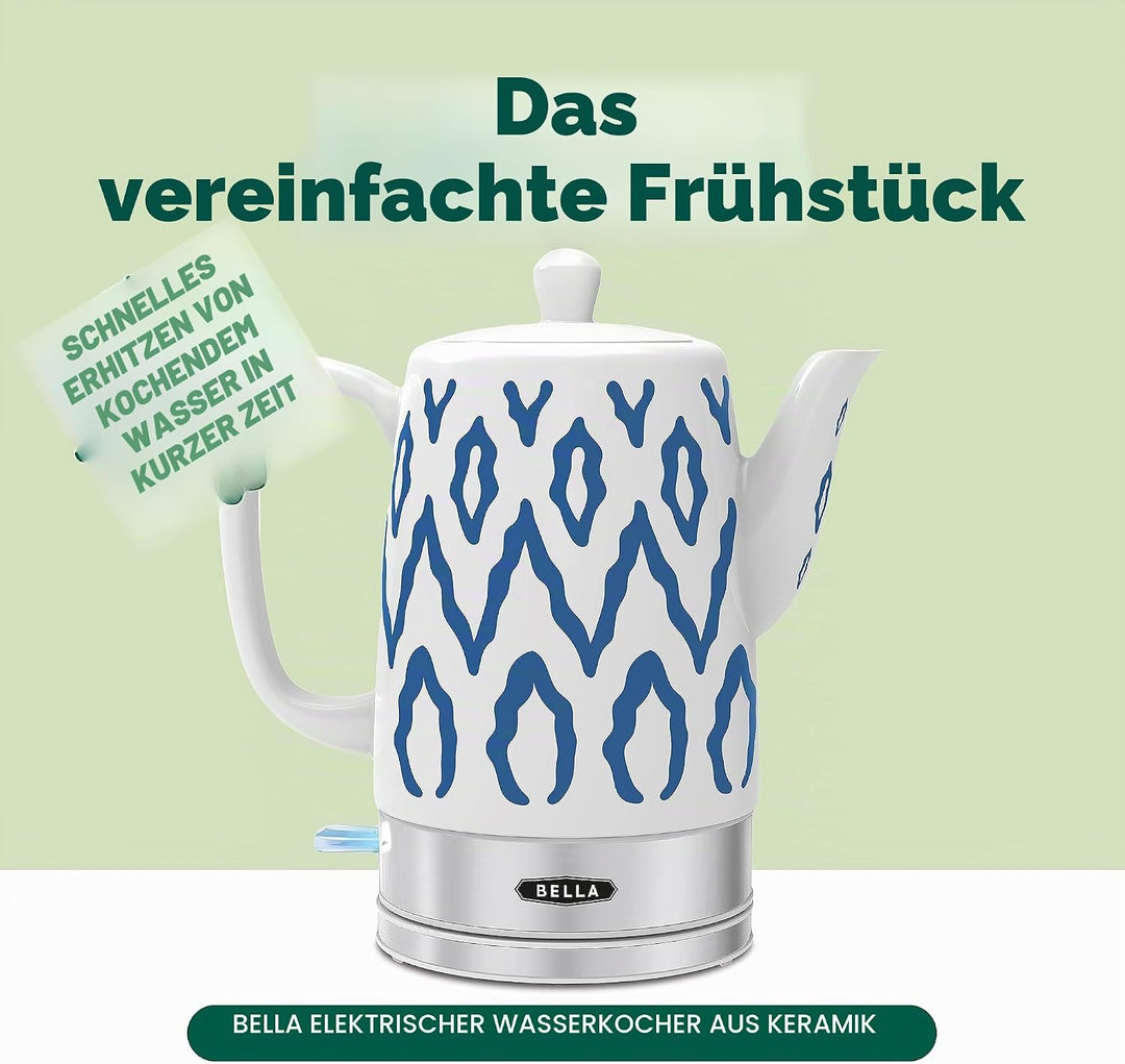 BELLA 1.5L Electric Ceramic Kettle - Blue Aztec Blau Aztec, Blau Aztec