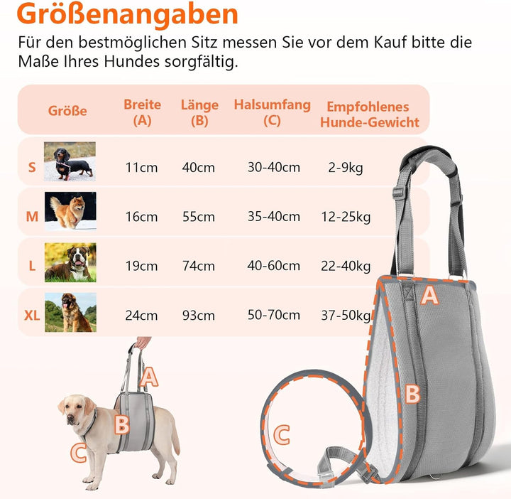 LUCKY LUCY Hundegeschirr mit Griff, Verstellbare Hunde-Tragehilfe für Hinterbeine & Nacken-Stütze, M