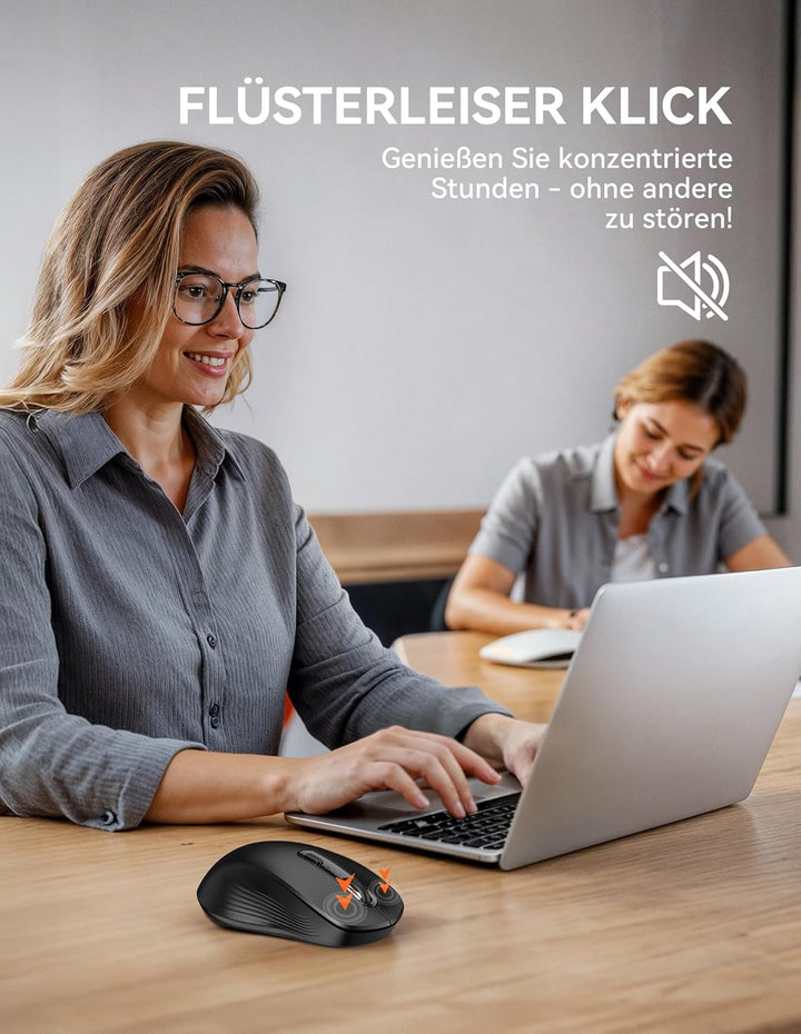 TECKNET Bluetooth Maus, Maus Kabellos (Tri-Modus: BT 5.0/3.0+2.4G) 4800 DPI Leise Mouse, Funkmaus mi