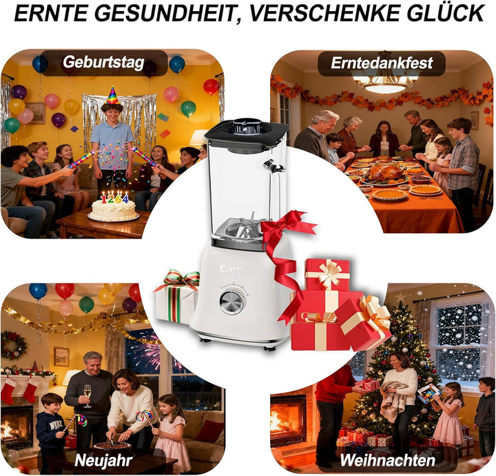Camic Standmixer 1200W Hochleistungsmixer 3-in-1 mit 1,6L Glasbehälter Mixer & 400ml Reisebecher & 2