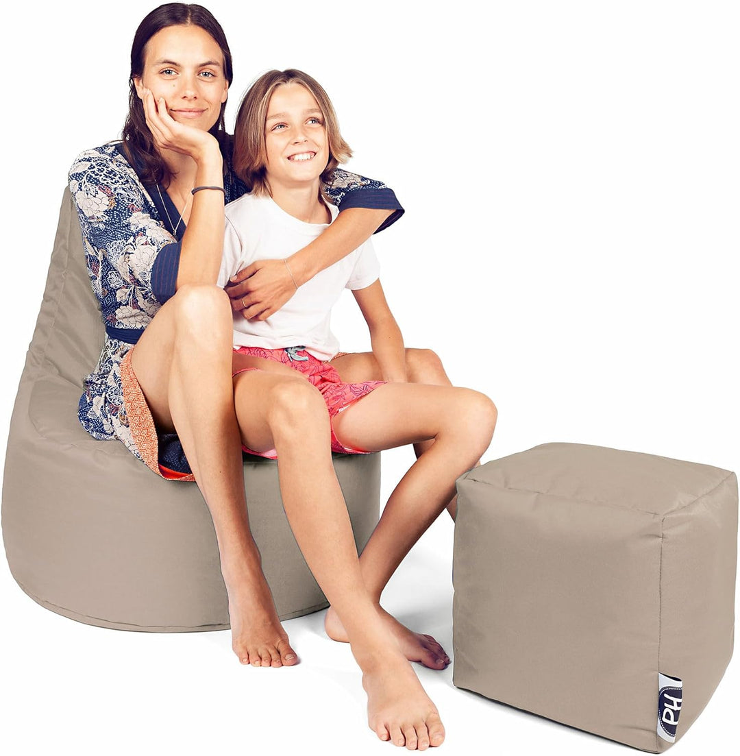 PATCH HOME Gamer Sessel inkl. Würfel Bean Bag Set Ø75cm, 30cm Sitzhöhe, 80cm Höhe + 35x35cm Würfel B