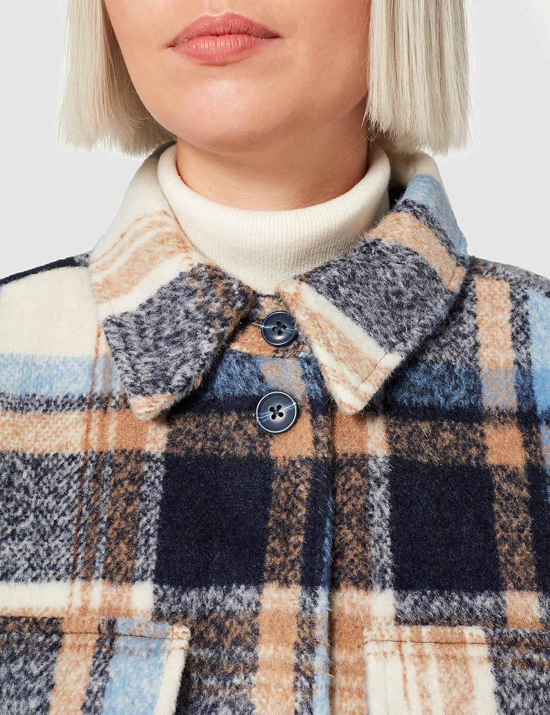 TOM TAILOR Denim Damen Oversize Mantel L 27603 - Cosy Blue Check, L 27603 - Cosy Blue Check