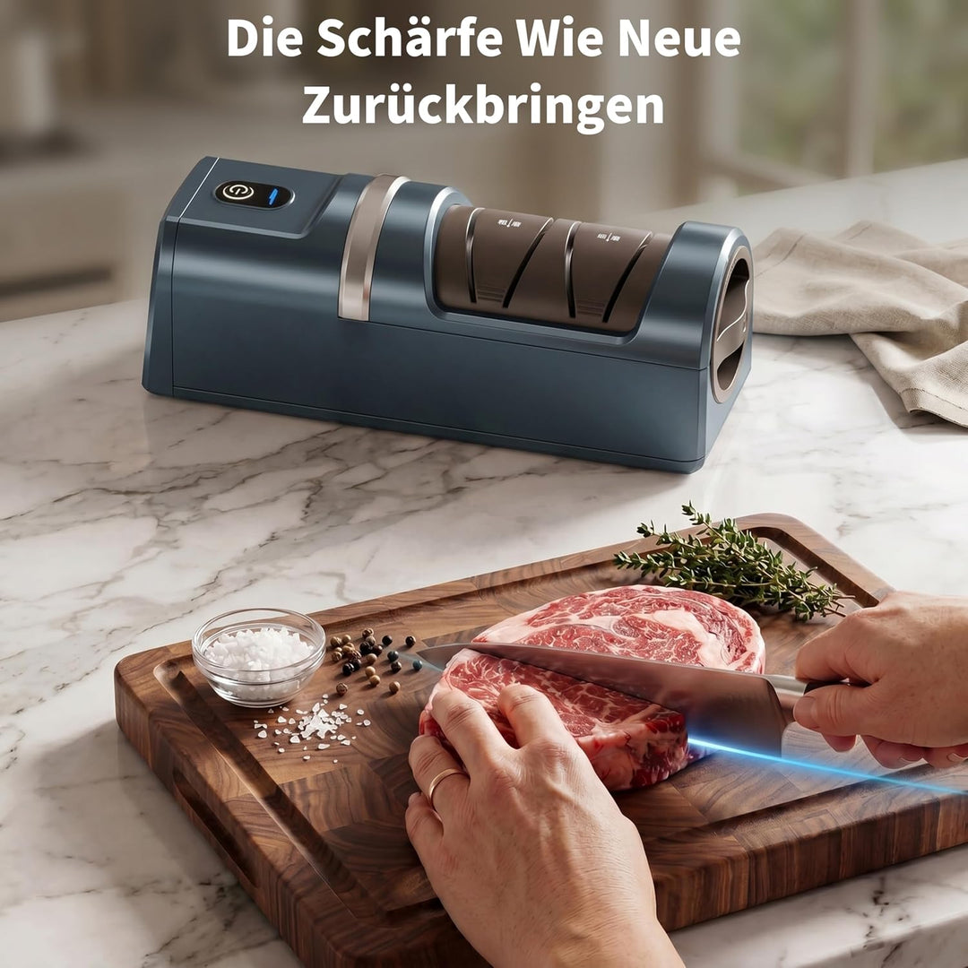 Elektrischer Messerschärfer, 5-in-1 Messerschärfer mit 3-Geschwindigkeiten Einstellung, wiederauflad