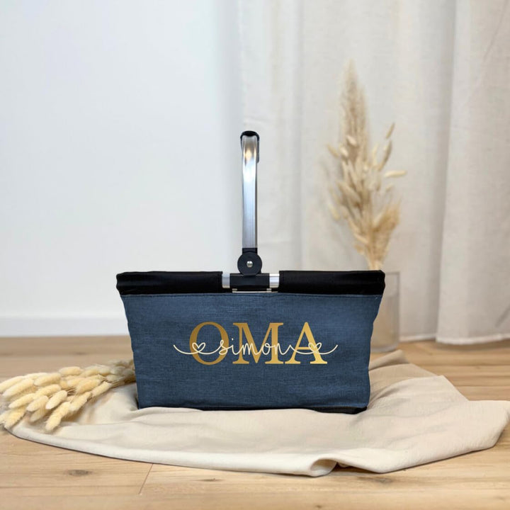 AWASG Einkaufskorb Oma personalisiert, Personalisiertes Geschenk Einkaufstasche mit Name, Tragekorb