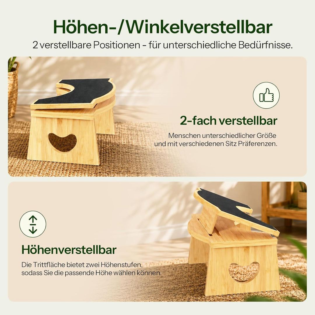 HOOBRO Klappbarer Toilettenhocker aus Bambus, Verstellbarer Klohocker mit Rutschfester Unterseite, m