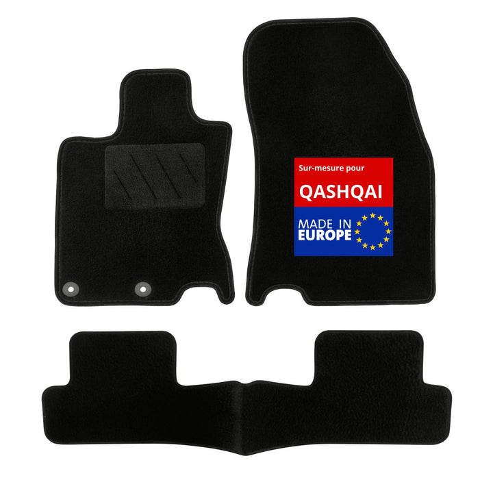 DBS Autofussmatte - nach Mass - 3-teilig - Anti Rutsch - schwarzer Nadelfilz 900g/m² - Velours Ferti