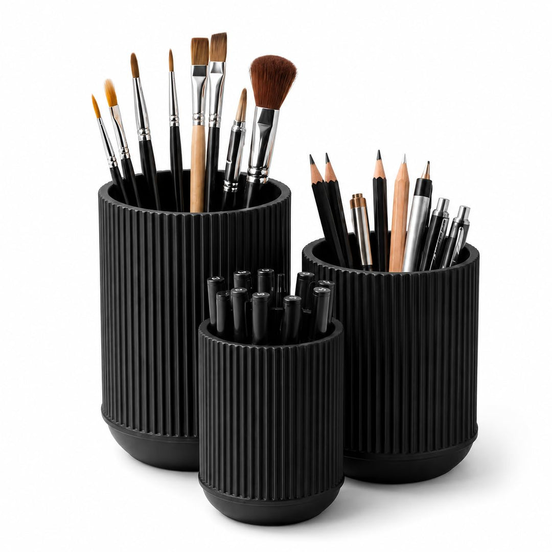 CABU Stiftehalter Schwarz 3er Set – Minimalistischer Schreibtisch Organizer – Multifunktionaler Stif
