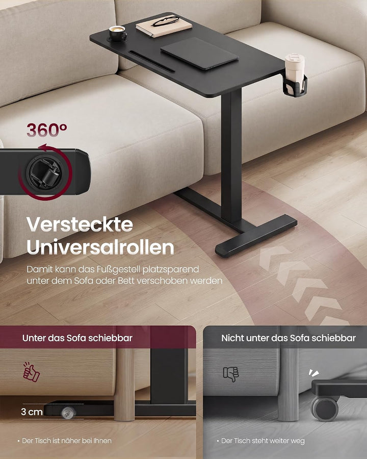 VASAGLE Beistelltisch mit Rollen, mobiler Stehtisch, 80 x 45 cm grosse Tischplatte, verstellbare Höh