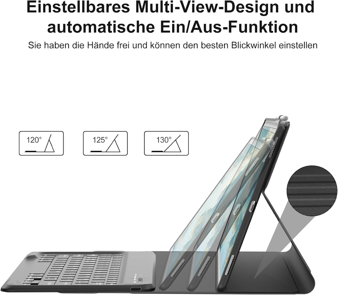 Tastatur Hülle für iPad Pro 12.9 Zoll 1./2. Generation (2017/2025), Schwarz | Deutsches QWERTZ Layou