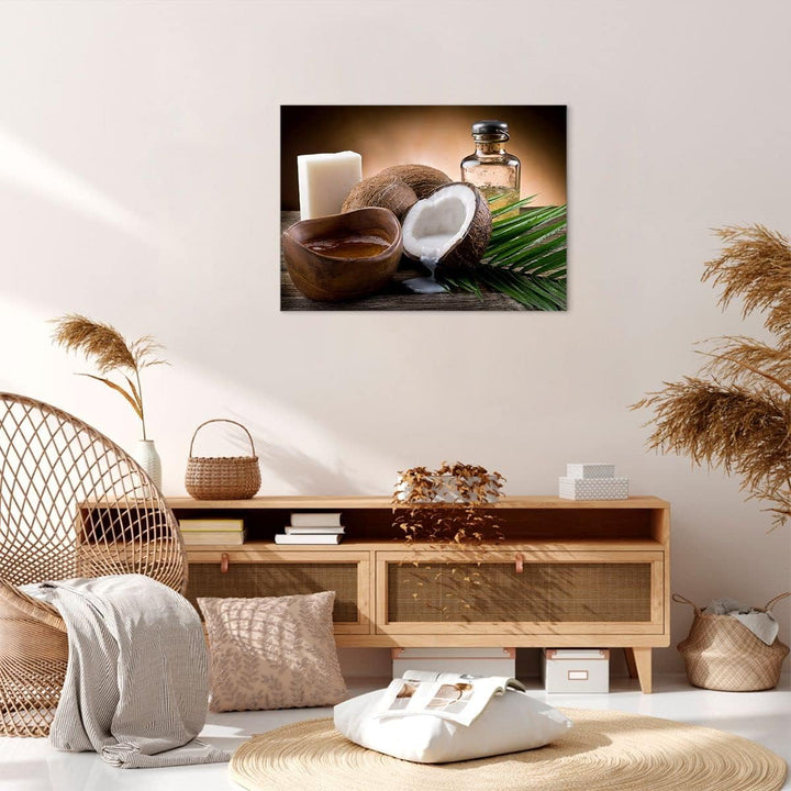 Bilder auf Leinwand Kokosnuss Öl Seife Handfläche Leinwandbild 70x50cm Wandbilder Dekoration Wohnzim