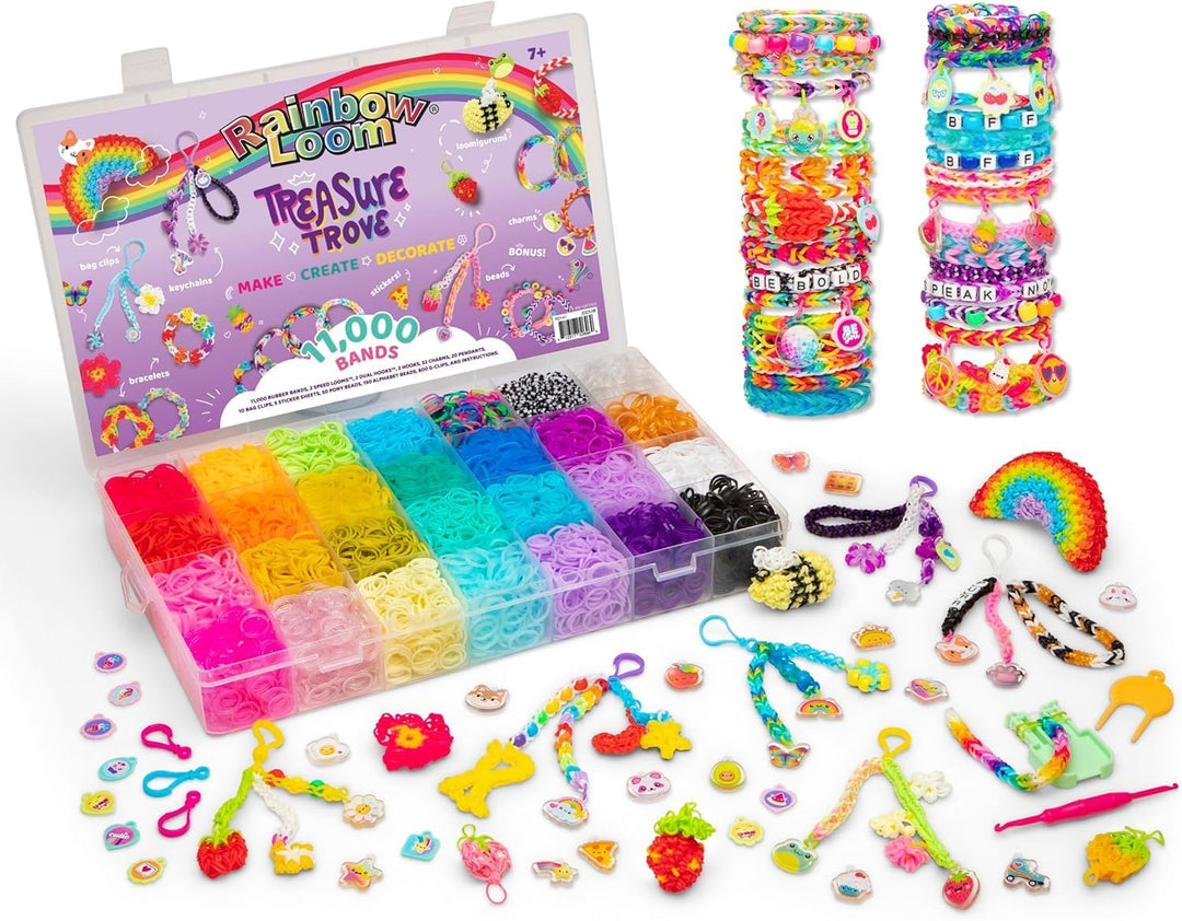 BANDAI – Rainbow Loom Treasure Trove – Kreatives DIY-Armband-Kit – 11.000 Gummibänder, Zubehör & Auf
