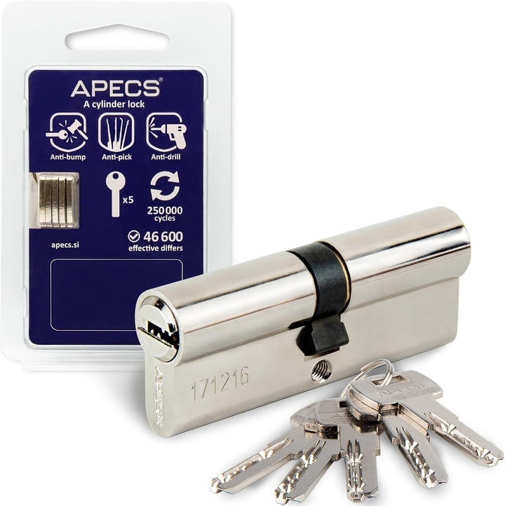 APECS Zylinderschloss Profilzylinder 110 (50/60) mm für Türschloss Haustür mit 5 Schlüsseln Modell S