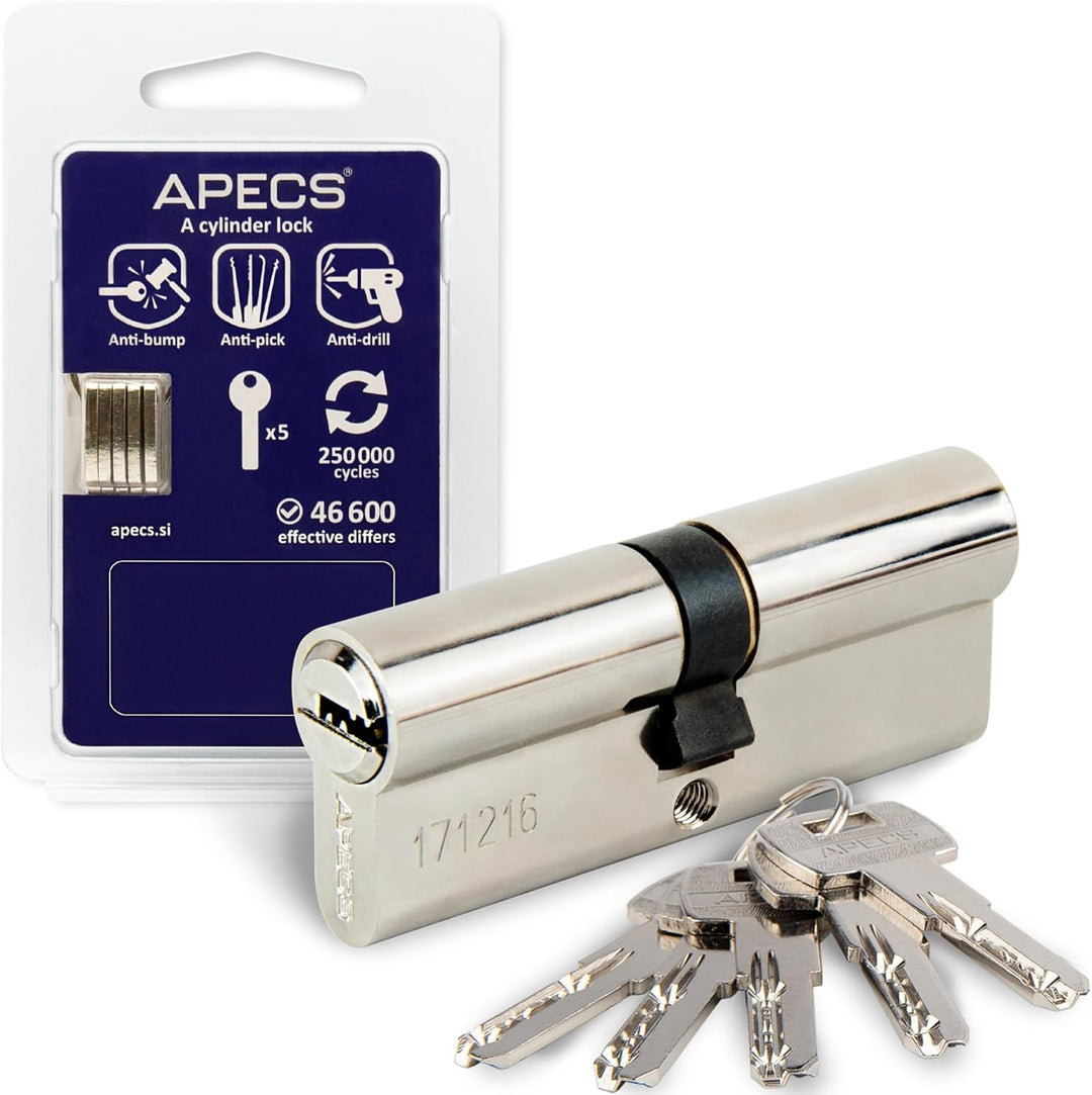 APECS Zylinderschloss Profilzylinder 80 (35/44) mm für Türschloss Haustür mit 5 Schlüsseln Modell SM