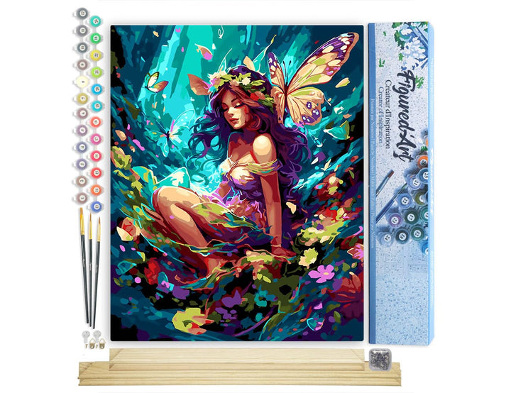 Figured'Art Malen Nach Zahlen Erwachsene Mit Rahmen Fee und Schmetterlinge - Paint by Numbers Bastel
